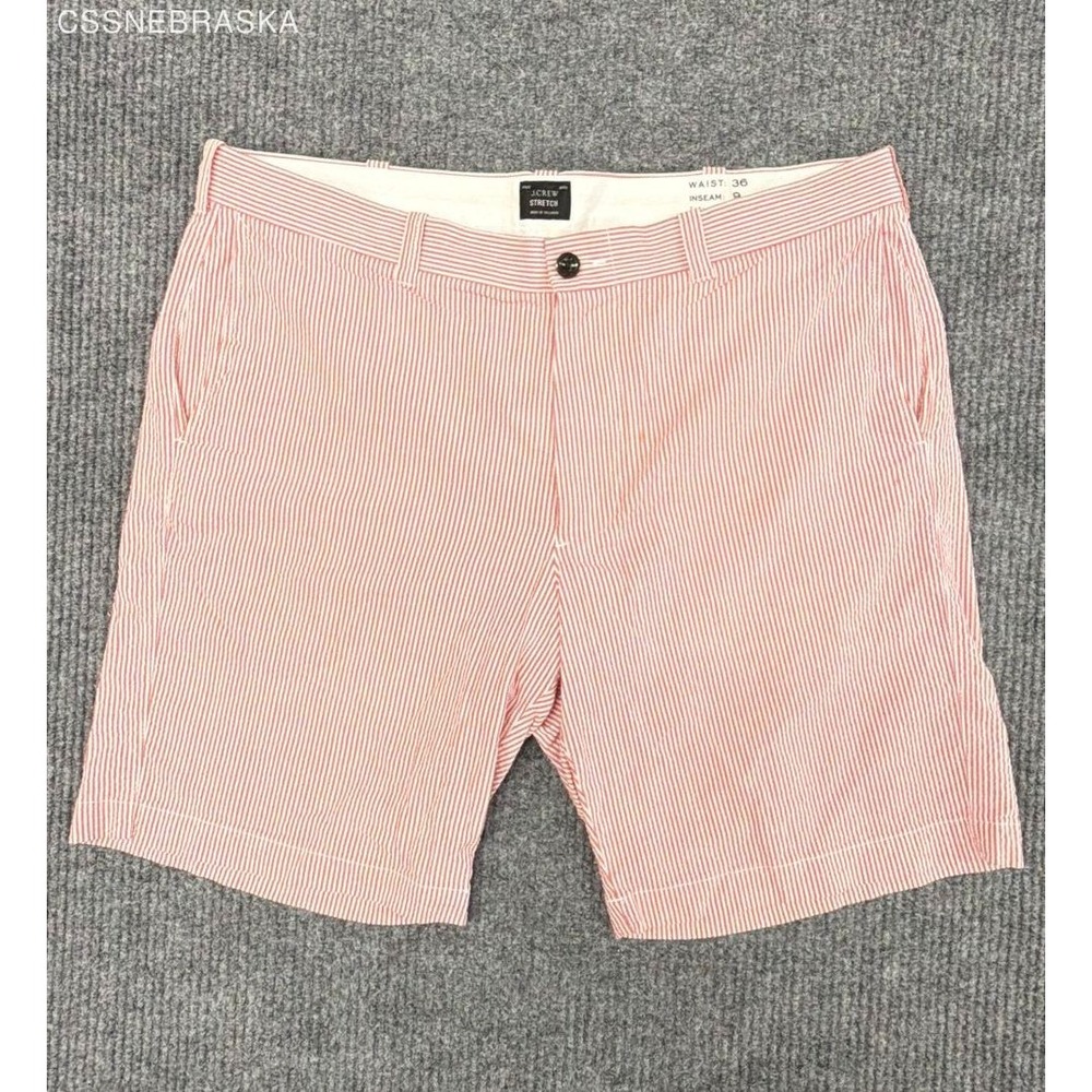 J Crew Mens Seersucker Shorts Striped Stretch Chino 9 Inseam Red White 36